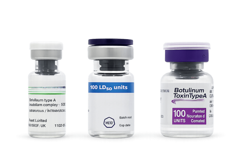 Different types of botulinum toxin injections including Botox, Dysport and Xeomin formulations used in Singapore