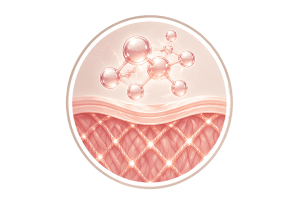 Collagen fibres within extracellular matrix supporting skin structure and firmness