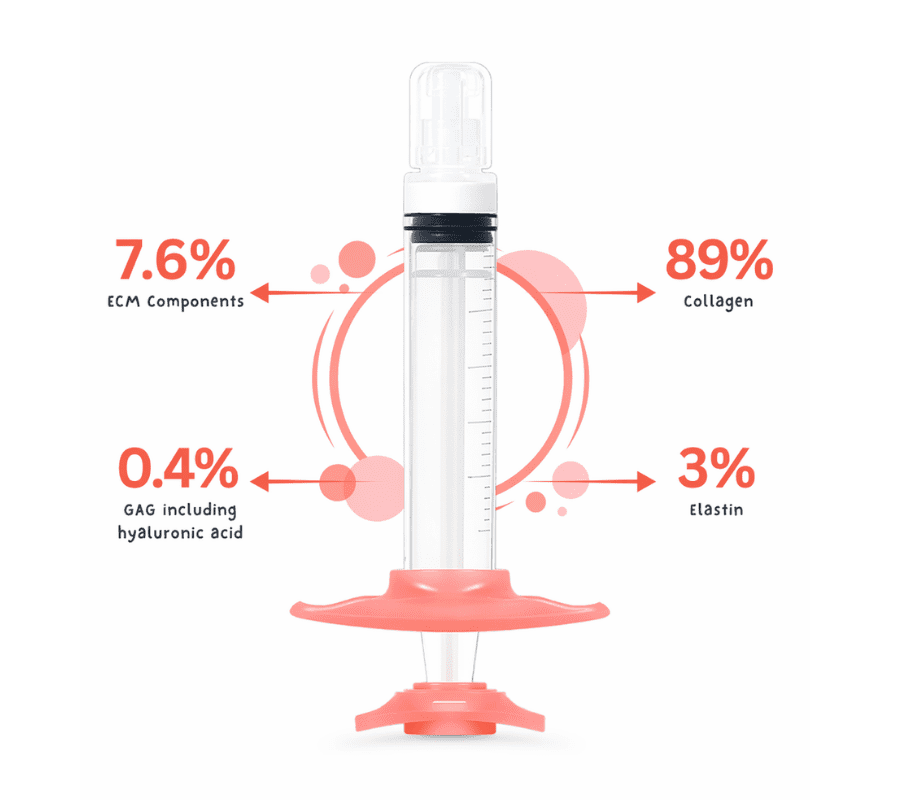 Elravie Re20 ECM skin booster ingredients including collagen, elastin, glycosaminoglycans and ECM proteins