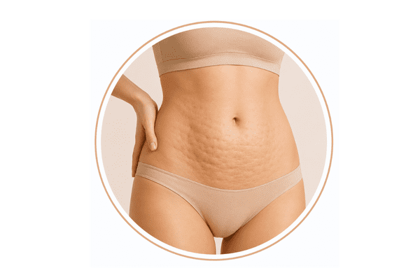 Illustration showing abdominal cellulite, a common treatment area where Sculptra can improve skin quality and the appearance of cellulite