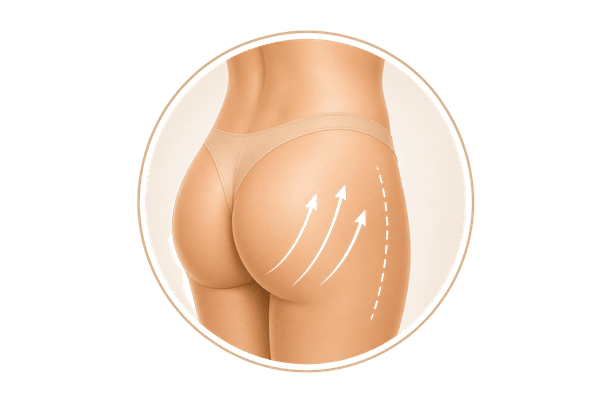 Illustration of a non-surgical butt lift treatment area commonly addressed with Sculptra body treatments.