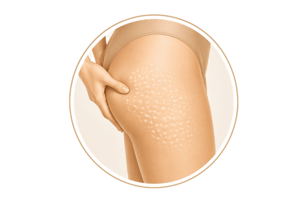 Illustration of cellulite concerns affecting the thighs and body treatment areas commonly addressed with Sculptra.