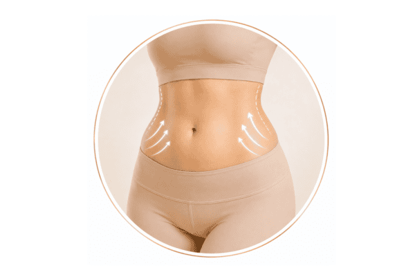 Illustration showing body contouring treatment for the flanks to improve waistline definition and reduce stubborn fat.