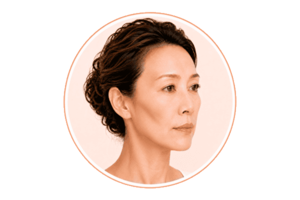 Circular portrait icon showing flatter, depleted cheeks associated with Ozempic face.
