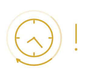 Gold clock and exclamation mark illustrating a later treatment stage after GLP-1-related facial changes have become advanced.