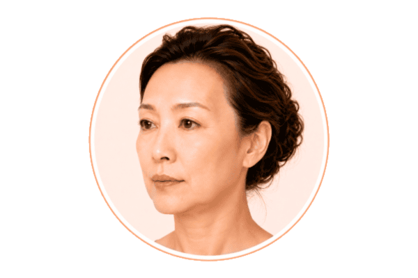 Circular portrait icon showing a softer jawline and early jowling associated with Ozempic face.