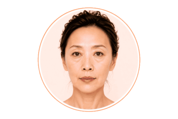Circular portrait icon showing deeper under-eye hollows and shadows associated with Ozempic face.
