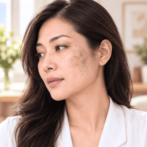 Asian woman with Hori’s naevus showing grey-brown pigmentation on the cheek