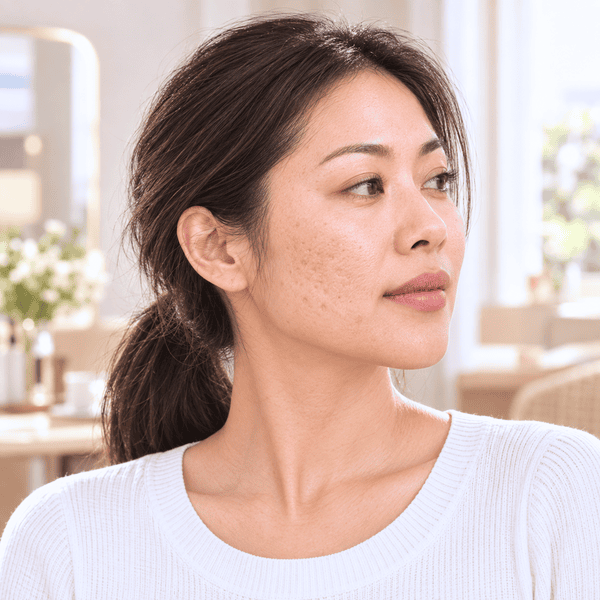 Asian woman with indented acne scars on her cheek