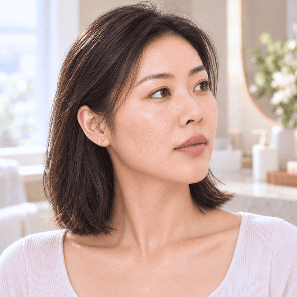 Asian woman with enlarged pores around her nose and cheek