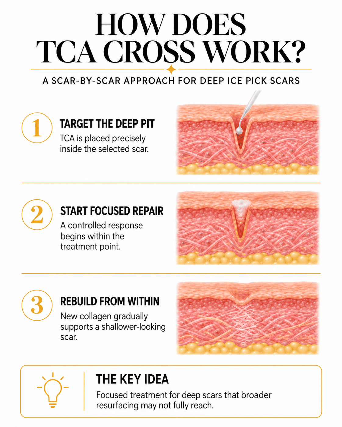 TCA Cross treatment process for deep ice pick acne scars