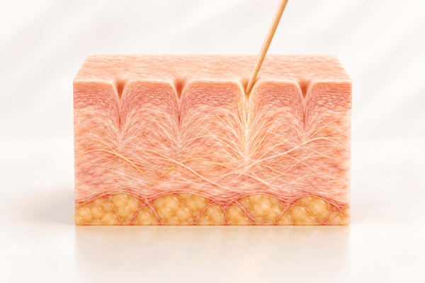 Deep ice pick acne scars extending beneath the skin surface
