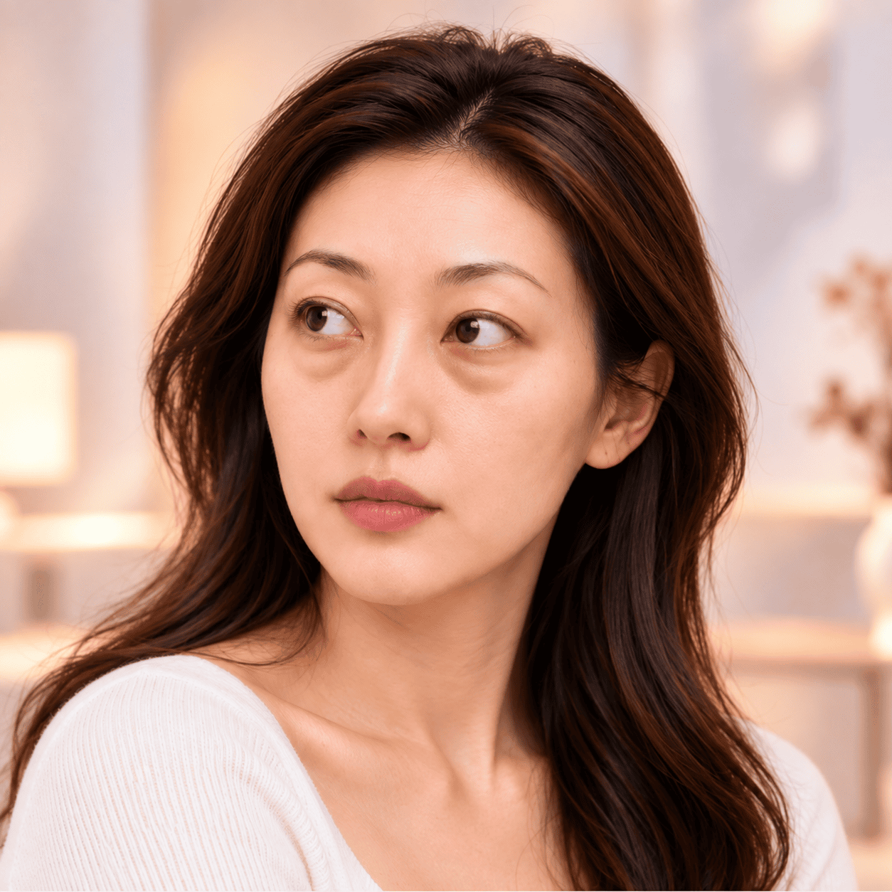 Woman with mild under-eye bags and puffiness