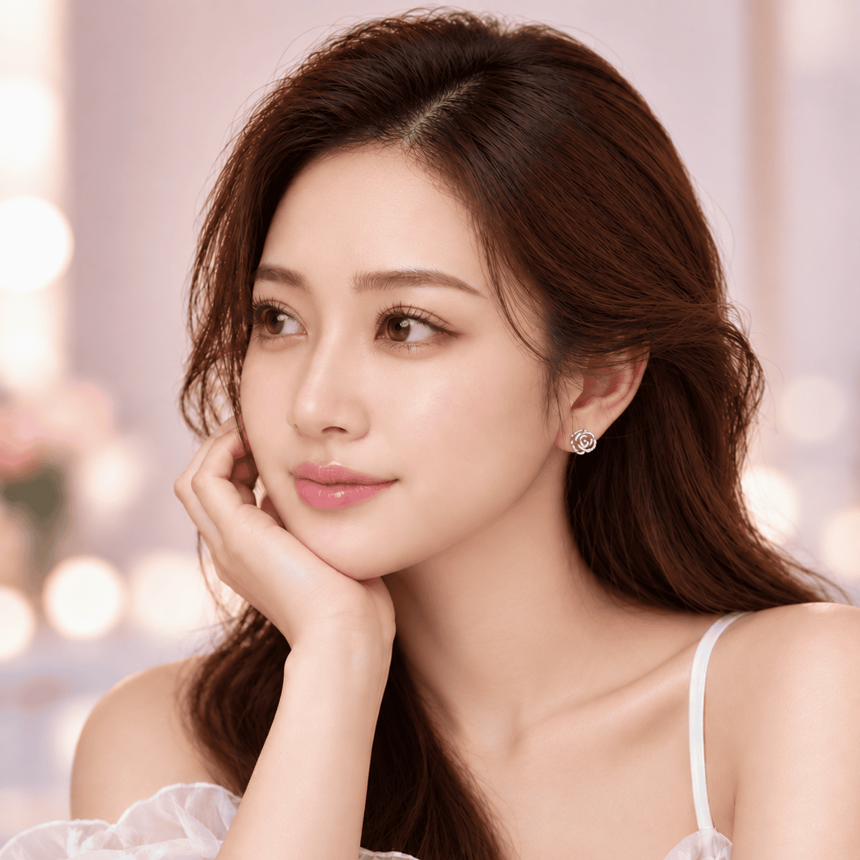 East Asian woman with a clearly defined upper eyelid crease