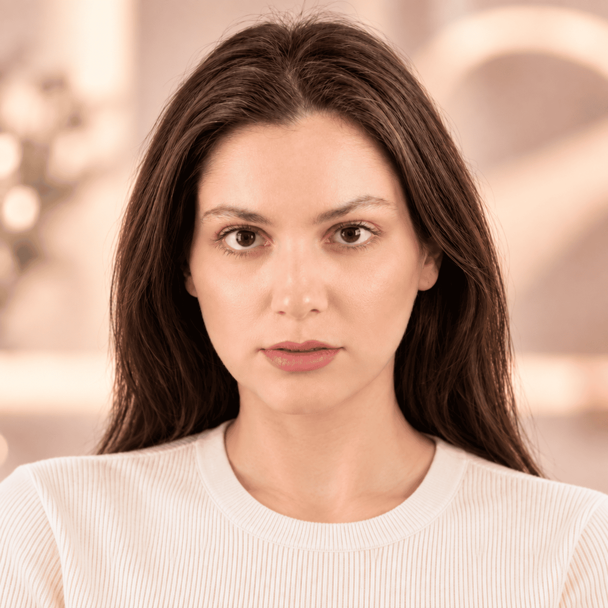 Woman with a lower brow position and mild upper eyelid heaviness